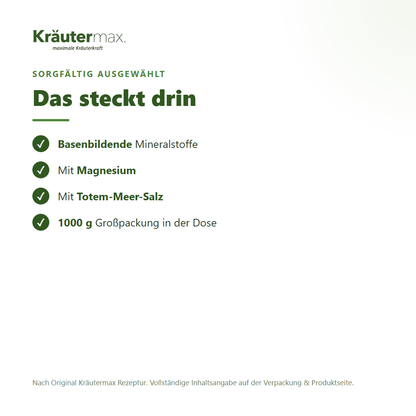 Basen Badesalz – Inhaltsstoffe: basenbildende Mineralstoffe, Magnesium, Totes-Meer-Salz, 1000 g Dose