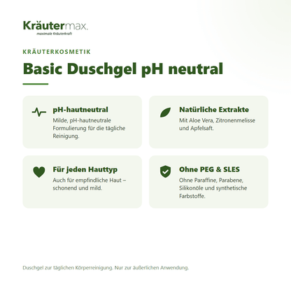 Basic Duschgel pH neutral von Kräutermax – Überblick: milde, pH-hautneutrale Reinigung, 950 ml