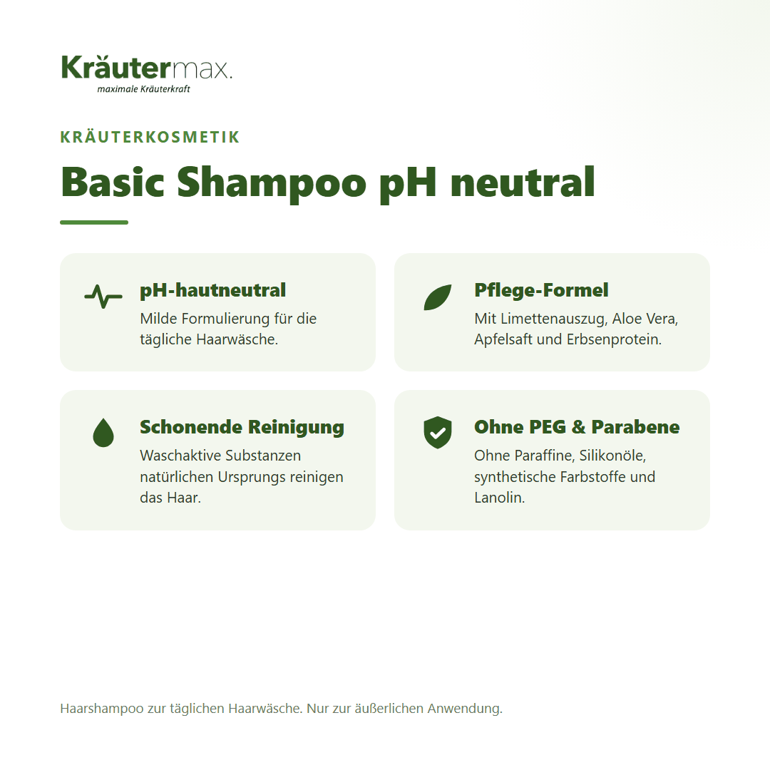 Basic Shampoo pH neutral von Kräutermax – Überblick: milde Haarwäsche mit Pflege-Formel, 950 ml