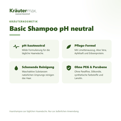 Basic Shampoo pH neutral von Kräutermax – Überblick: milde Haarwäsche mit Pflege-Formel, 950 ml
