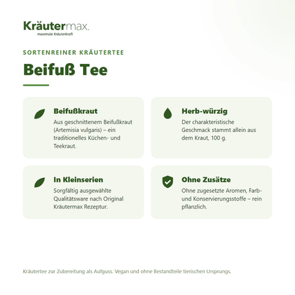 Beifuß Tee von Kräutermax – sortenreiner Kräutertee aus geschnittenem Beifußkraut (Artemisia vulgaris), 100 g