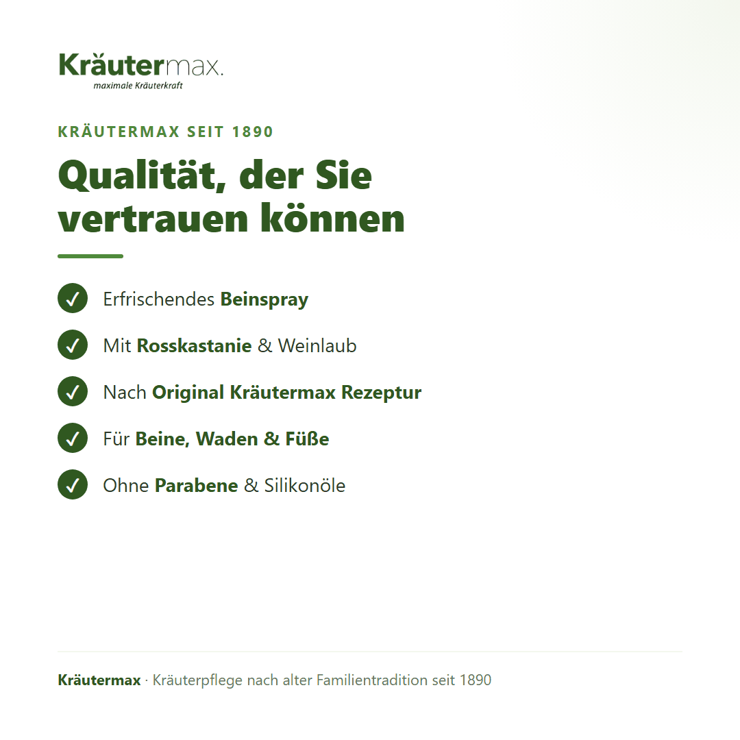Beinspray Rosskastanie – Qualität: nach Original Kräutermax Rezeptur, ohne Parabene und Silikonöle