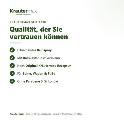 Beinspray Rosskastanie – Qualität: nach Original Kräutermax Rezeptur, ohne Parabene und Silikonöle