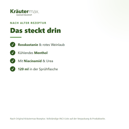 Beinspray Rosskastanie – Inhaltsstoffe nach Original Kräutermax Rezeptur
