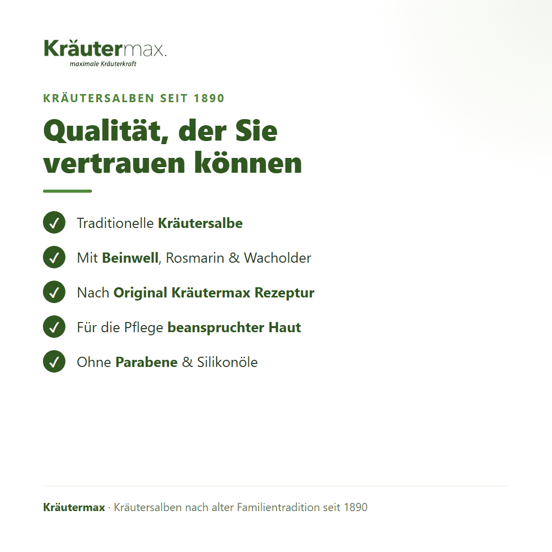 Beinwell Salbe – Qualität: nach Original Kräutermax Rezeptur, ohne Parabene und Silikonöle