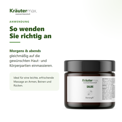 Bienengift Salbe – Anwendung: auf die gewünschten Körperpartien einmassieren