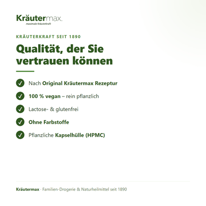Birkenblätter plus Kapseln – 100 % vegan, lactose- und glutenfrei, pflanzliche Kapselhülle, Original Kräutermax Rezeptur | Kräutermax