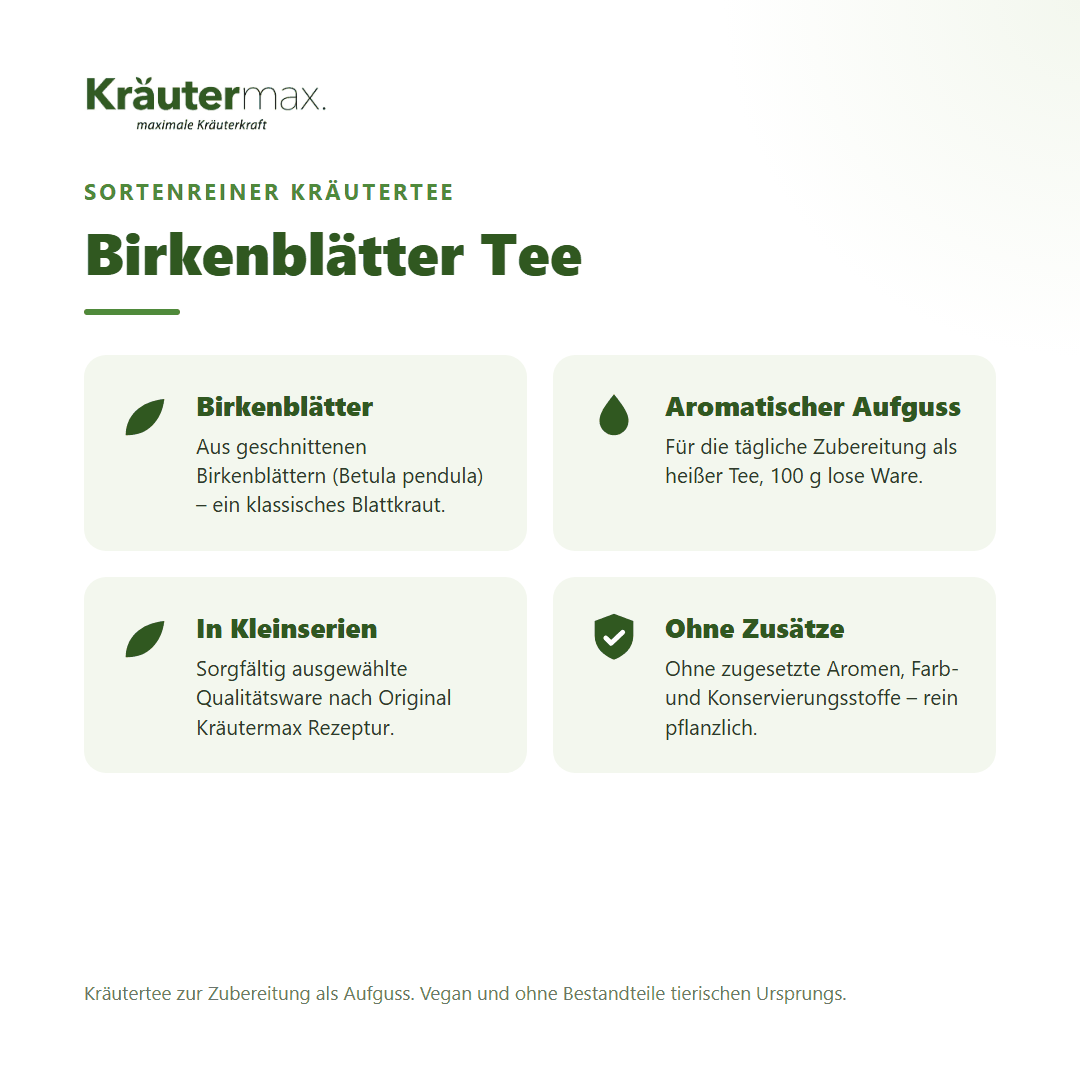 Birkenblätter Tee von Kräutermax – sortenreiner Kräutertee aus geschnittenen Birkenblättern (Betula pendula), 100 g