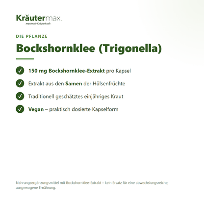 Bockshornklee Kapseln – 150 mg Bockshornklee-Extrakt aus den Samen, vegan | Kräutermax