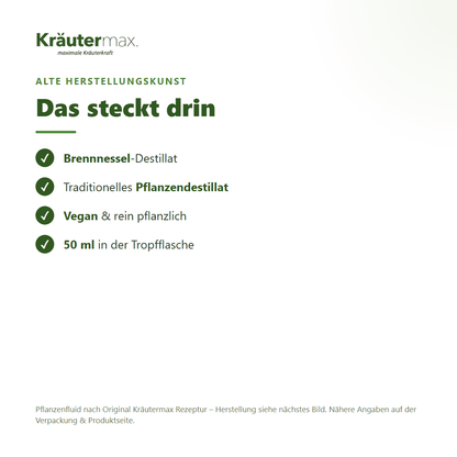 Brennnessel Fluid – Pflanzendestillat, vegan, 50 ml Tropfflasche