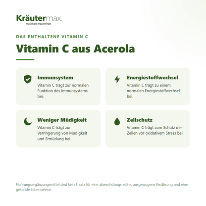 Brennnessel und Löwenzahn+ Kapseln – Vitamin C aus Acerola für Immunsystem, Energiestoffwechsel und weniger Müdigkeit | Kräutermax