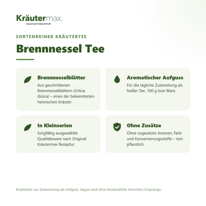 Brennnessel Tee von Kräutermax – sortenreiner Kräutertee aus geschnittenen Brennnesselblättern (Urtica dioica), 100 g