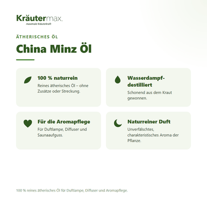 China Minz Öl von Kräutermax – Überblick: 100 % reines ätherisches Öl für die Aromapflege