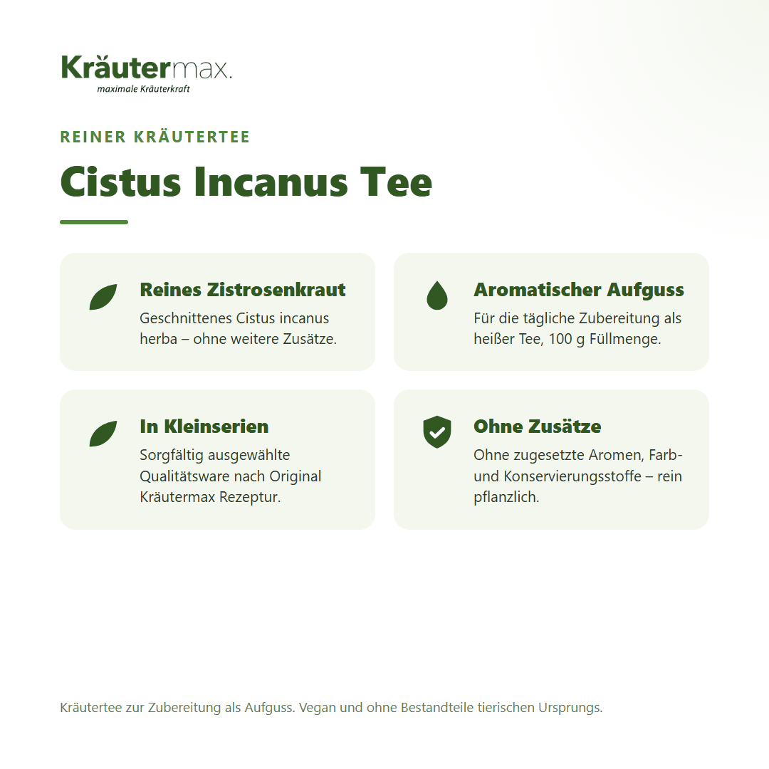Cistus Incanus Tee von Kräutermax – sortenreiner Kräutertee aus geschnittenem Cistuskraut (Cistus incanus), 100 g