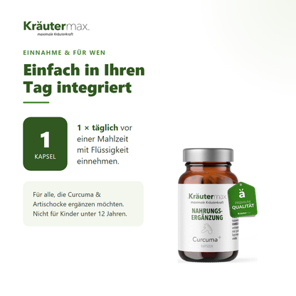 Curcuma plus Kapseln – Einnahme: 1 Kapsel täglich vor einer Mahlzeit | Kräutermax