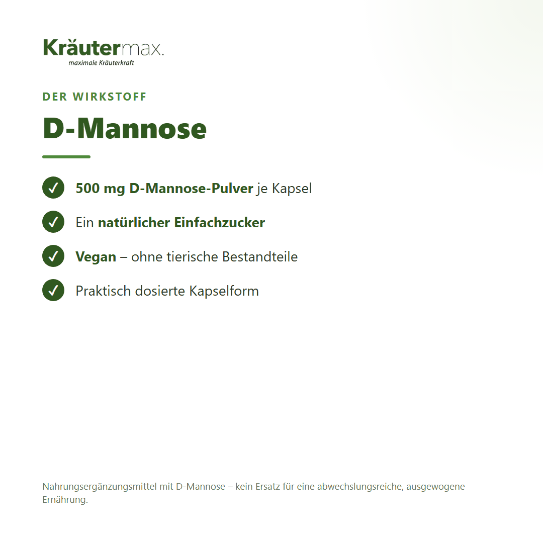 D-Mannose Kapseln – 500 mg D-Mannose-Pulver pro Kapsel, vegan | Kräutermax