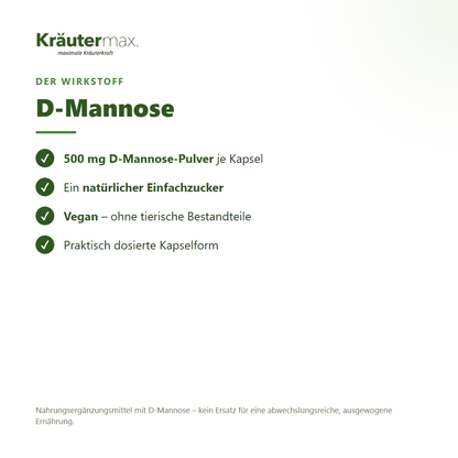 D-Mannose Kapseln – 500 mg D-Mannose-Pulver pro Kapsel, vegan | Kräutermax