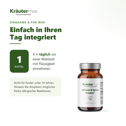 Echinacea & Immun Komplex+ Kapseln – Einnahme: 1 Kapsel täglich vor einer Mahlzeit | Kräutermax