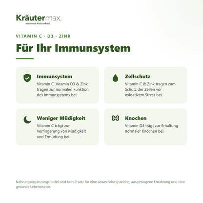 Echinacea & Immun Komplex+ Kapseln – Vitamin C, D3 und Zink für das Immunsystem und Zellschutz | Kräutermax