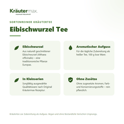 Eibischwurzel Tee von Kräutermax – sortenreiner Kräutertee aus naturell geschnittener Eibischwurzel (Althaea officinalis), 100 g