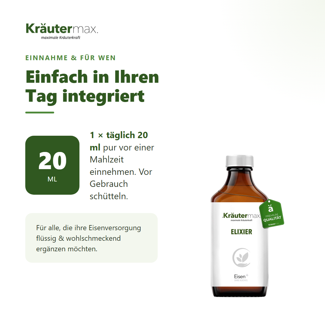 Eisen Saft – Einnahme: 1 mal täglich 20 ml pur vor einer Mahlzeit | Kräutermax