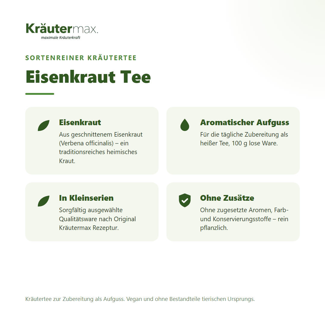 Eisenkraut Tee von Kräutermax – sortenreiner Kräutertee aus geschnittenem Eisenkraut (Verbena officinalis), 100 g