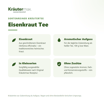 Eisenkraut Tee von Kräutermax – sortenreiner Kräutertee aus geschnittenem Eisenkraut (Verbena officinalis), 100 g