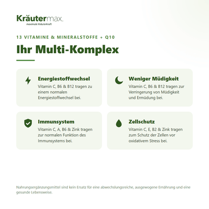 Energy & Vital Komplex+ Kapseln – 13 Vitamine und Mineralstoffe für Energiestoffwechsel, Immunsystem und Zellschutz | Kräutermax