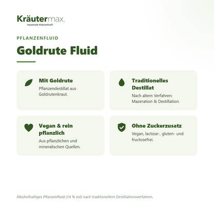 Goldrute Fluid von Kräutermax – Überblick: traditionelles Pflanzendestillat, vegan