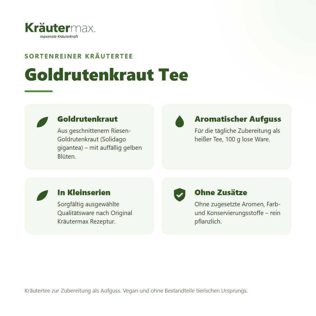Goldrutenkraut Tee von Kräutermax – sortenreiner Kräutertee aus geschnittenem Riesen-Goldrutenkraut (Solidago gigantea), 100 g