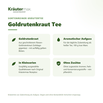 Goldrutenkraut Tee von Kräutermax – sortenreiner Kräutertee aus geschnittenem Riesen-Goldrutenkraut (Solidago gigantea), 100 g