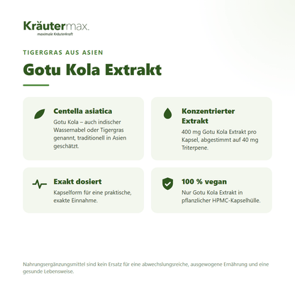 Gotu Kola Kapseln – Extrakt aus Centella asiatica (Tigergras), rein pflanzlich | Kräutermax