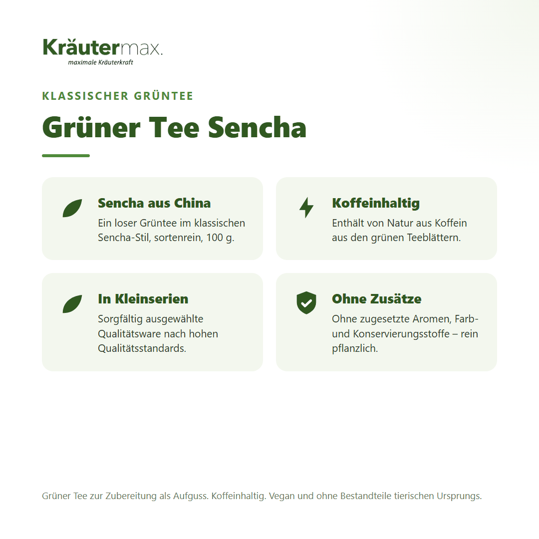 Grüner Tee Sencha von Kräutermax – klassischer loser Grüntee aus China, koffeinhaltig, 100 g