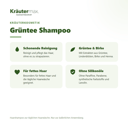 Grüntee Shampoo 250 ml von Kräutermax – Überblick: schonende Reinigung mit Grüntee und Birke für fettes Haar