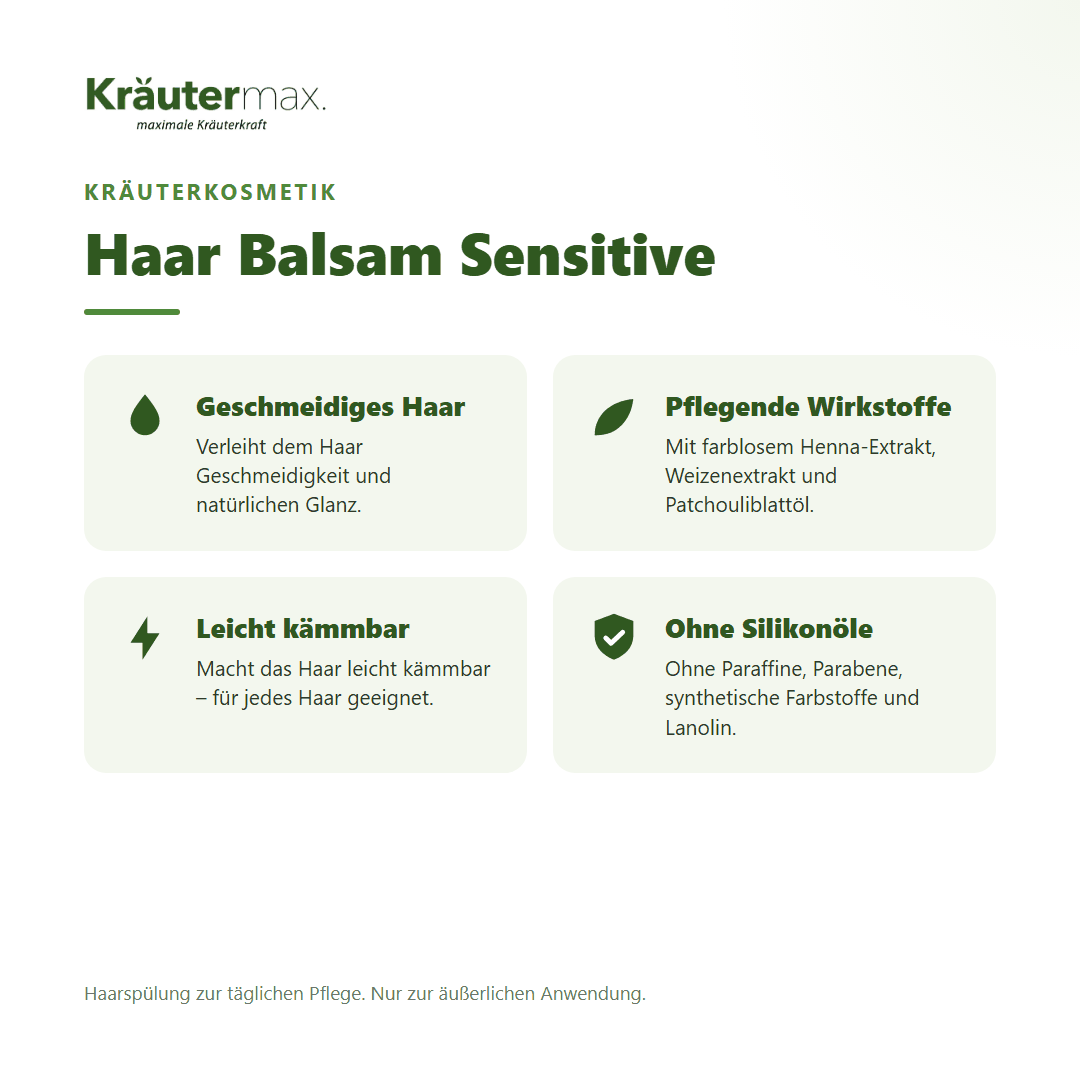 Haar Balsam Sensitive von Kräutermax – Überblick: Haarspülung für Geschmeidigkeit und natürlichen Glanz, 250 ml