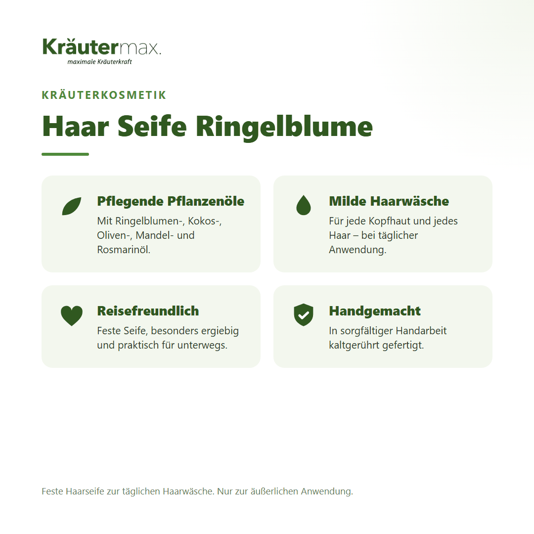 Haar Seife Ringelblume von Kräutermax – Überblick: handgemachte feste Haarseife mit Pflanzenölen, 100 g