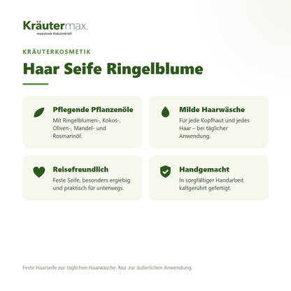 Haar Seife Ringelblume von Kräutermax – Überblick: handgemachte feste Haarseife mit Pflanzenölen, 100 g
