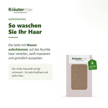 Haar Seife Ringelblume – Anwendung: mit Wasser aufschäumen, auf feuchtes Haar, massieren, ausspülen