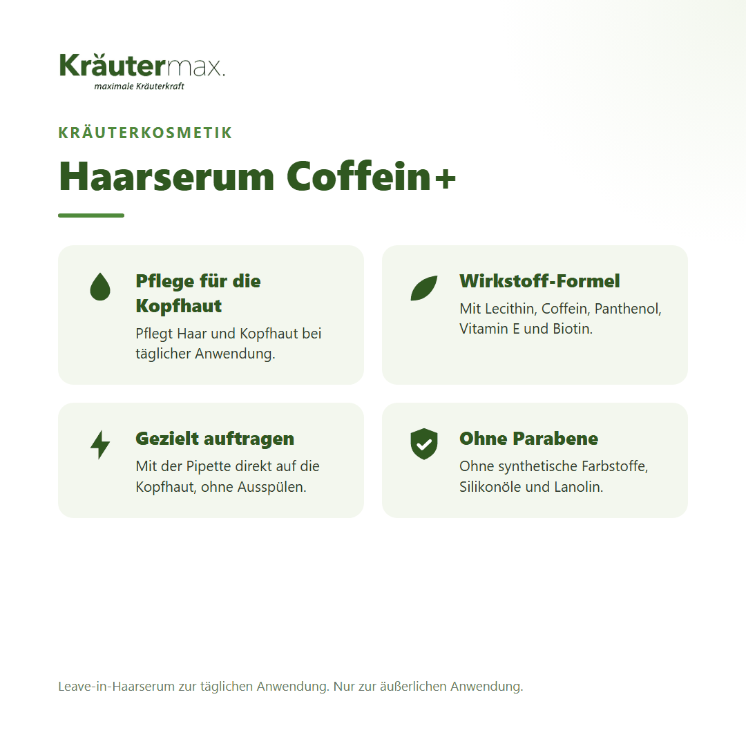 Haarserum Coffein+ von Kräutermax – Überblick: Pflege für Haar und Kopfhaut mit Coffein und Biotin, 100 ml