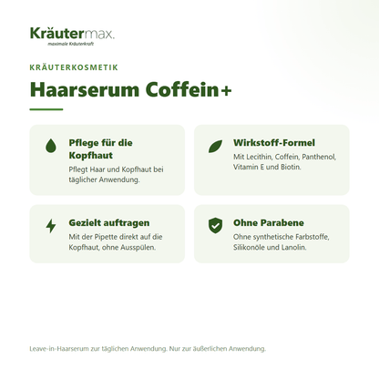 Haarserum Coffein+ von Kräutermax – Überblick: Pflege für Haar und Kopfhaut mit Coffein und Biotin, 100 ml