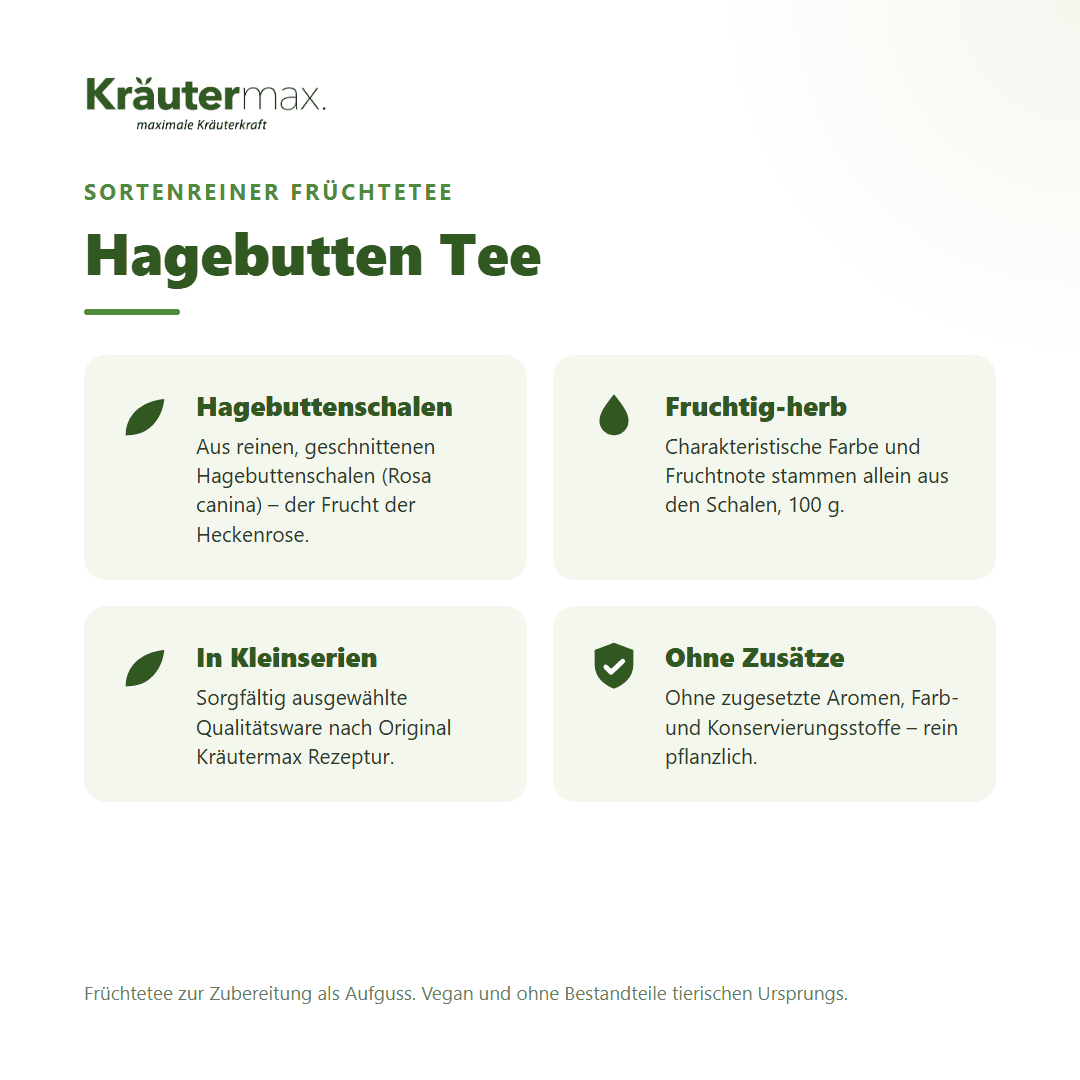 Hagebutten Tee von Kräutermax – sortenreiner Früchtetee aus reinen Hagebuttenschalen (Rosa canina), 100 g