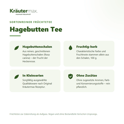 Hagebutten Tee von Kräutermax – sortenreiner Früchtetee aus reinen Hagebuttenschalen (Rosa canina), 100 g