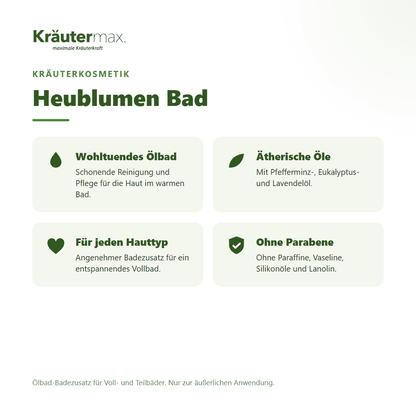 Heublumen Bad von Kräutermax – Überblick: wohltuendes Ölbad mit ätherischen Ölen, 250 ml