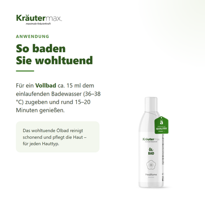 Heublumen Bad – Anwendung: ca. 15 ml dem Badewasser bei 36 bis 38 Grad zugeben
