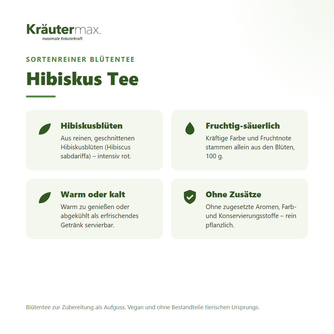 Hibiskus Tee von Kräutermax – sortenreiner Blütentee aus reinen, geschnittenen Hibiskusblüten (Hibiscus sabdariffa), 100 g