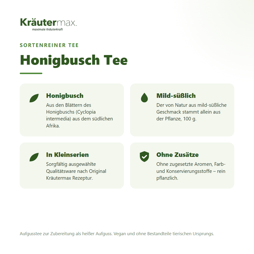 Honigbusch Tee von Kräutermax – sortenreiner Tee aus den Blättern des Honigbuschs (Cyclopia intermedia), 100 g