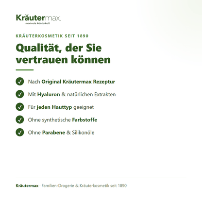 Hyaluron Gesichtscreme – Qualität: nach Original Kräutermax Rezeptur, ohne Parabene und Silikonöle