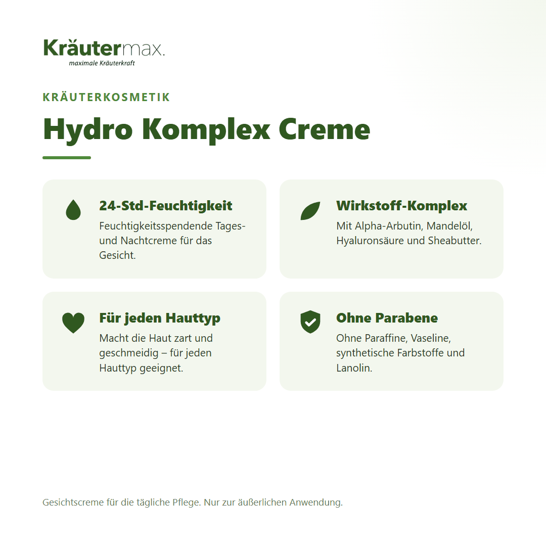 Hydro Komplex Gesichtscreme von Kräutermax – Überblick: 24h Feuchtigkeitspflege für jeden Hauttyp, 60 ml