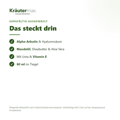 Hydro Komplex Gesichtscreme – Inhaltsstoffe: Alpha-Arbutin, Mandelöl, Hyaluronsäure, Sheabutter, Aloe Vera, 60 ml Tiegel