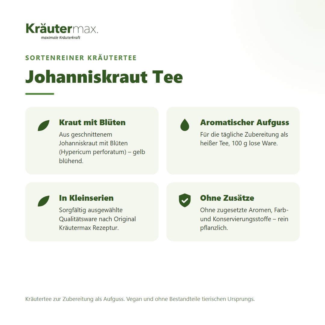 Johanniskraut Tee von Kräutermax – sortenreiner Kräutertee aus geschnittenem Johanniskraut mit Blüten (Hypericum perforatum), 100 g